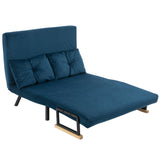 Sofa bed 2-seater velvet sofa, sleeping function, incl. 2 cushions, velvet look, natural + blue (10)