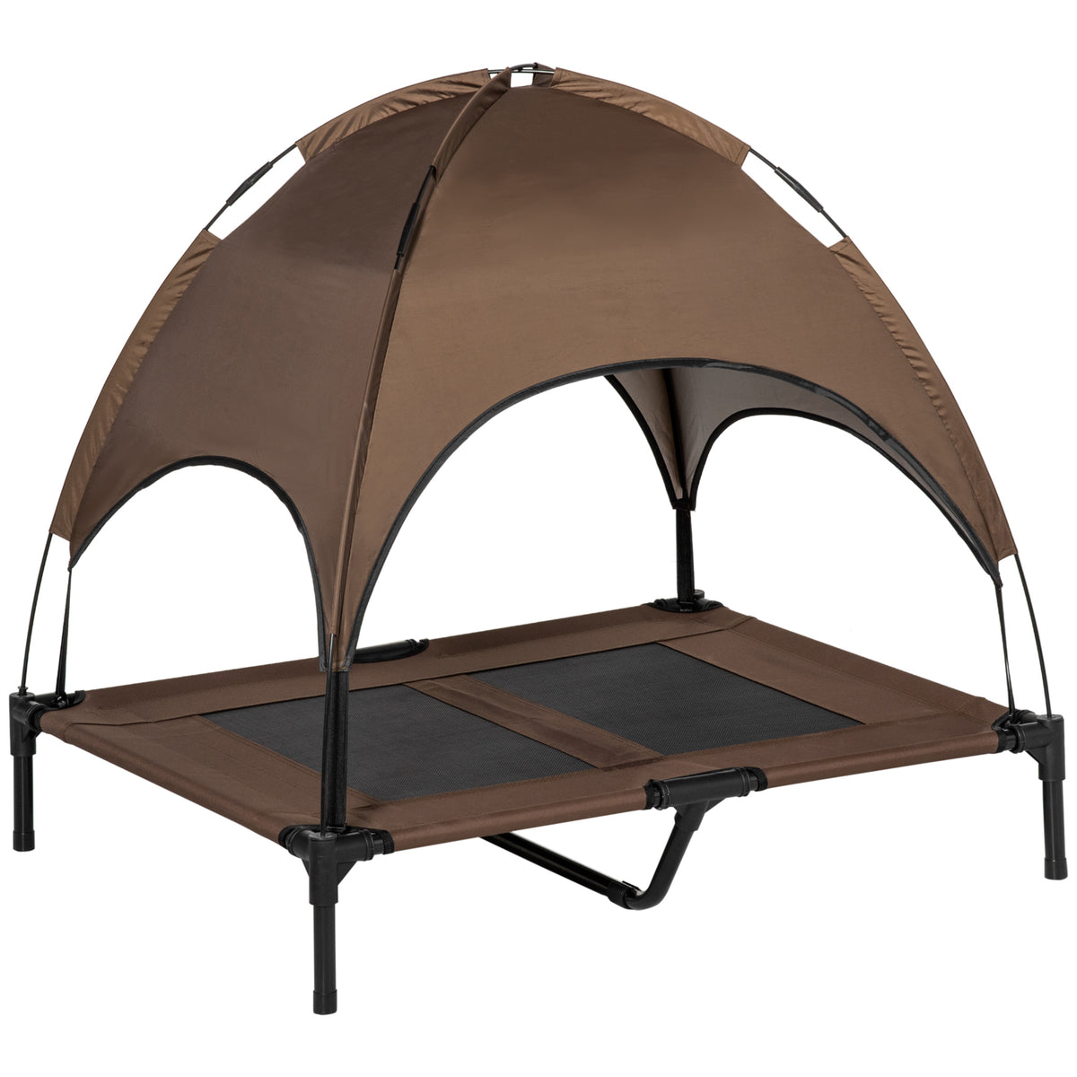 Raised dog bed with canopy, pet bed, outdoor dog cot with roof, breathable, taffeta fabric for camping, coffee