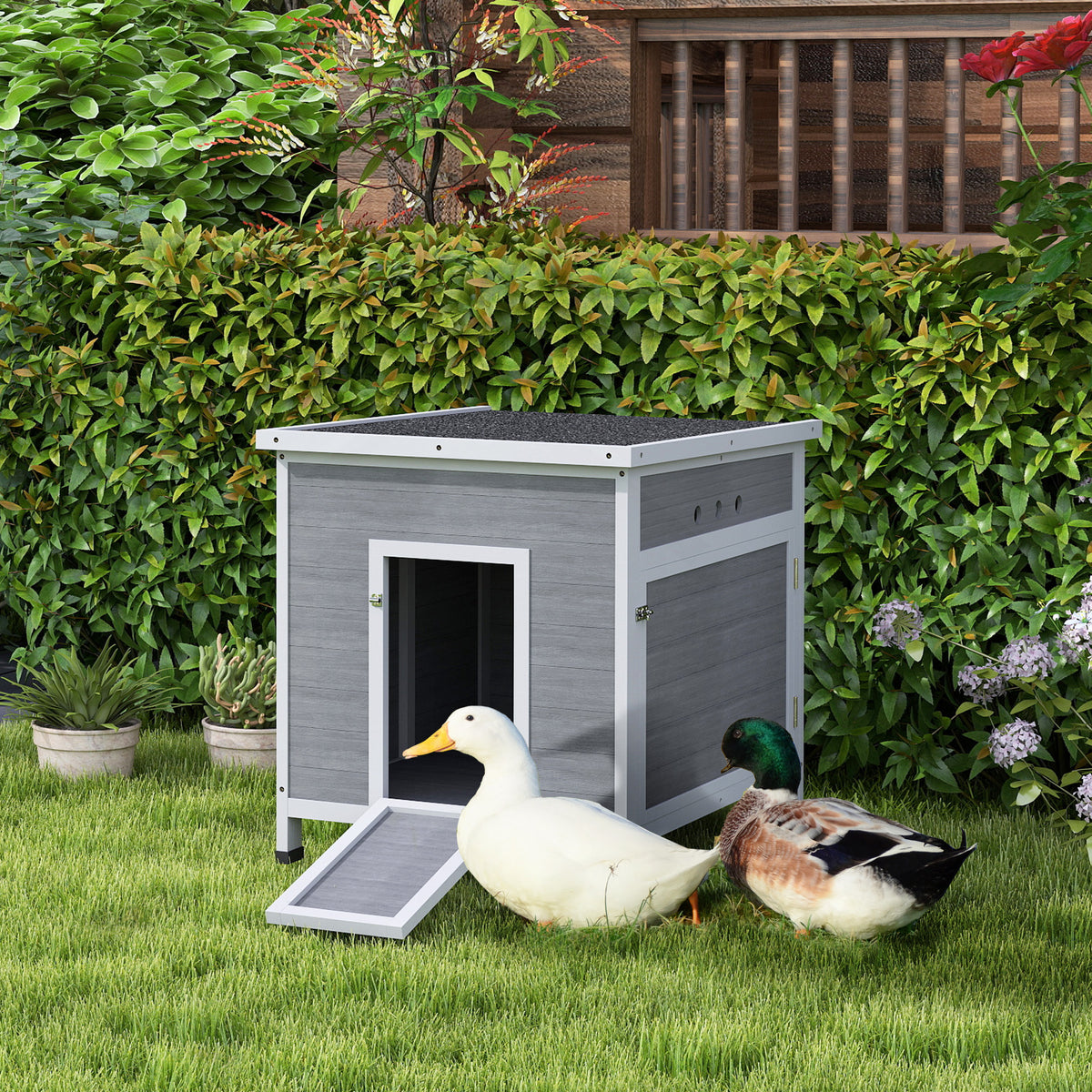 Wooden duck house, duck coop with asphalt roof, removable floor, side door, poultry coop with ventilation holes (2)