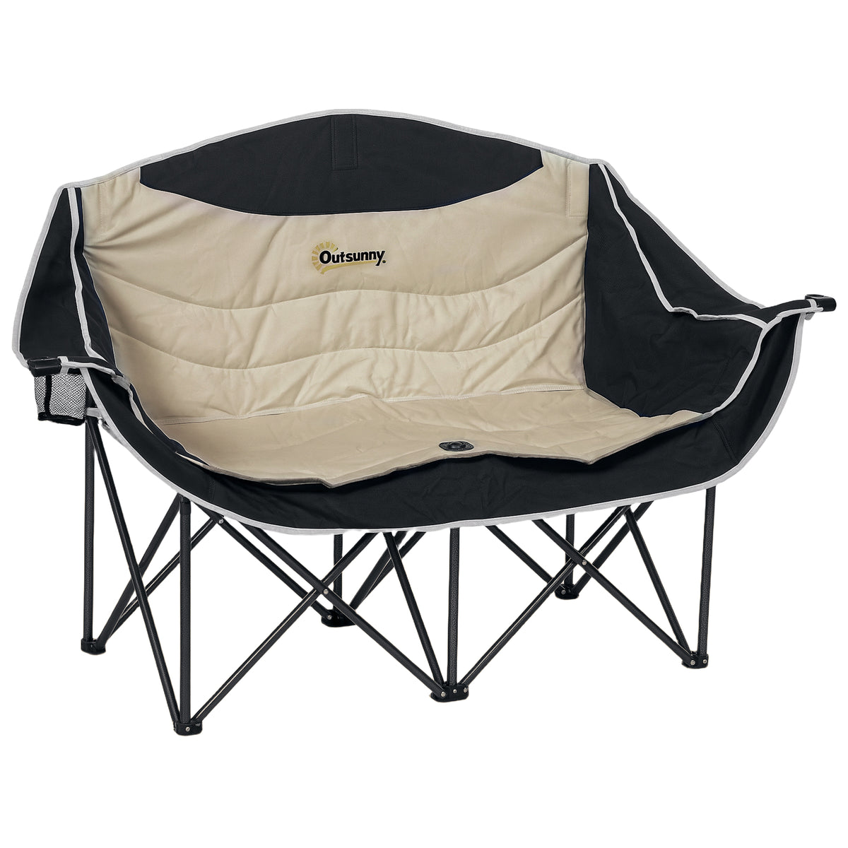 Foldable 2-seater camping chair with cup holder and carrying bag, load capacity up to 250kg, khaki