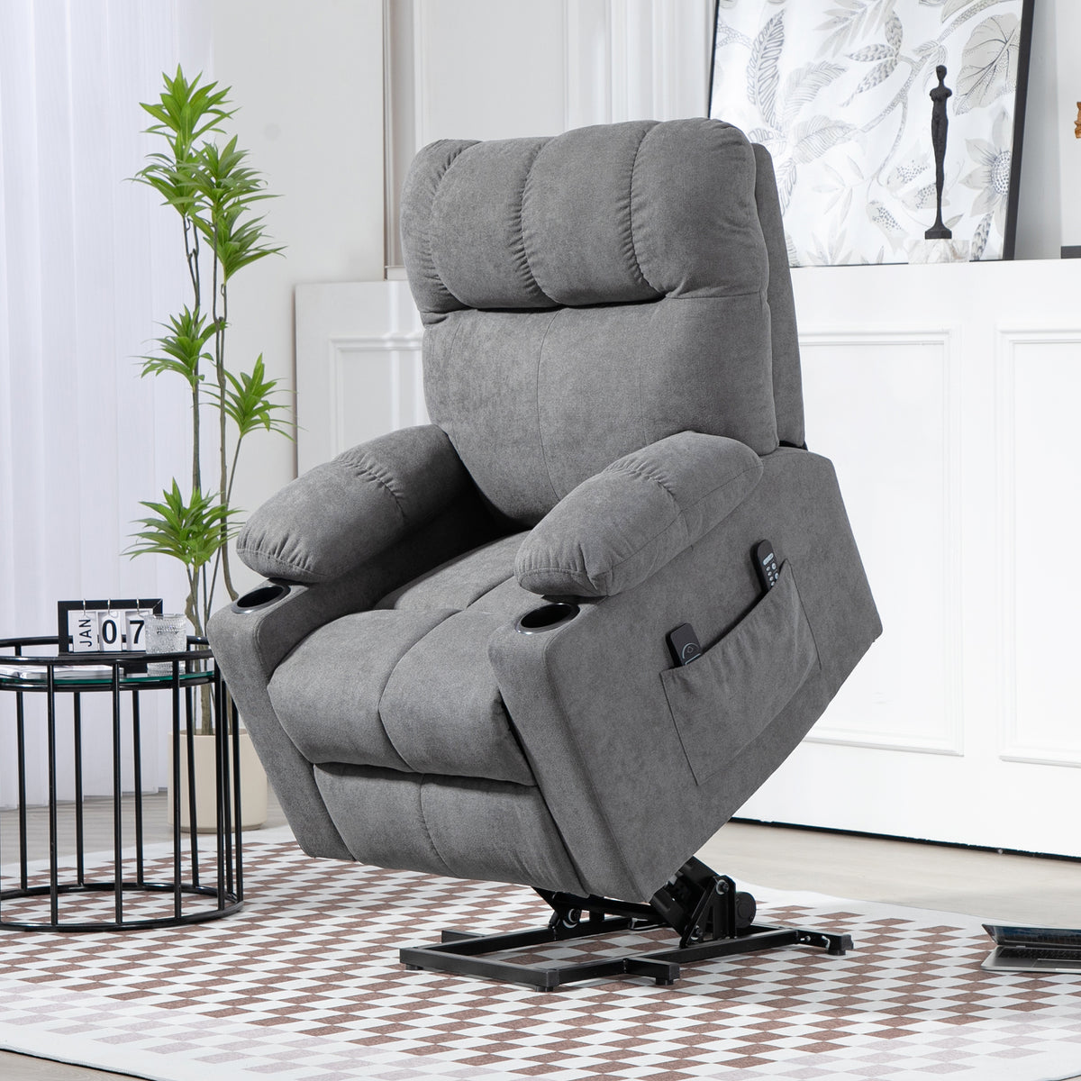 Lift chair for seniors, reclining function, incl. remote control, 144 cm x 91 cm x 88 cm, gray (2)