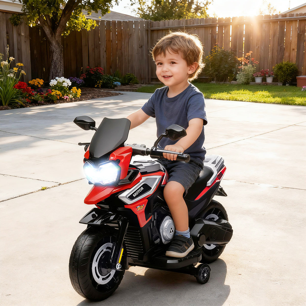 Electric motorcycle for children aged 18-36 months, ride-on vehicle, training wheels, lights, music, plastic (2)