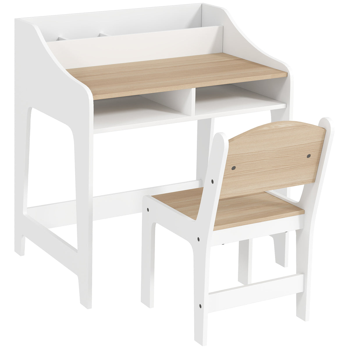 Children's desk set with storage, open compartments, chair, 3-8 years, wood