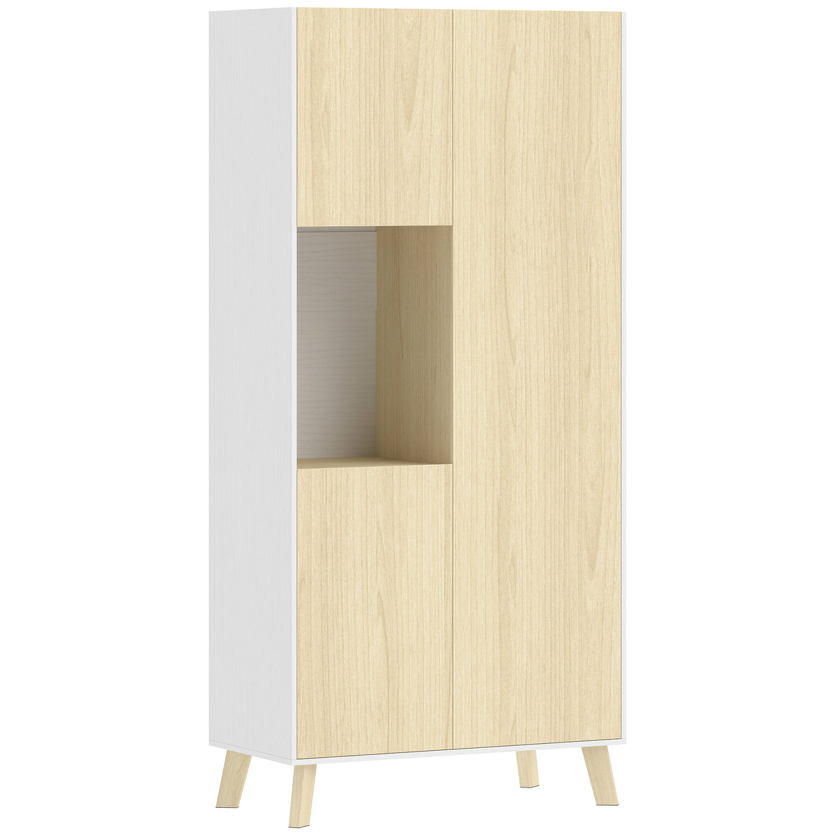 170 cm kitchen cabinet, modern cabinet with open compartment, adjustable shelves, natural wood look
