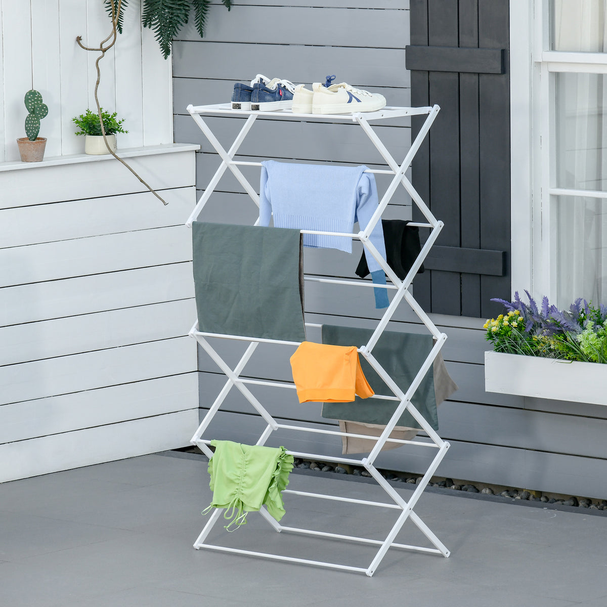 Foldable laundry rack, 8-tier drying rack, tower dryer, tower laundry rack, drying stand, metal/plastic, white (2)