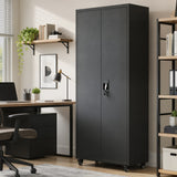 Filing cabinet, lockable metal cabinet with wheels, adjustable shelves, made of steel, 80 x 40 x 180 cm black (8)