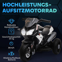 Electric ride-on motorcycle for kids, lights & sounds, 3 km/h, rechargeable, plastic & metal, black/white (5)