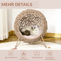 Rattan cat house with cushion, cat bed, cat cave with raised feet, natural, Ø52 x 58 cm (5)