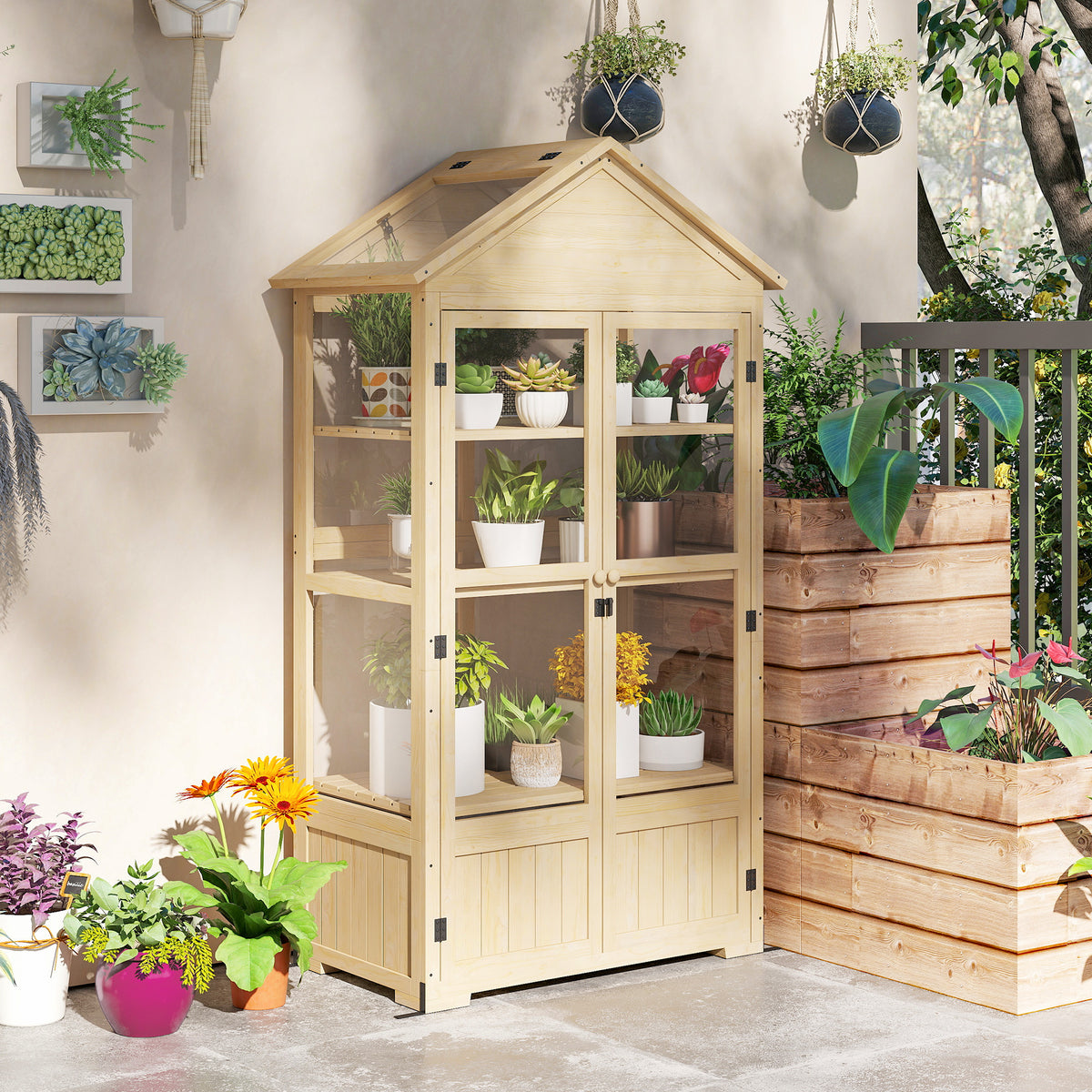 Greenhouse, with shelf, roof window, lockable door, acrylic, wooden frame, 100 x 56.5 x 178 cm (2)