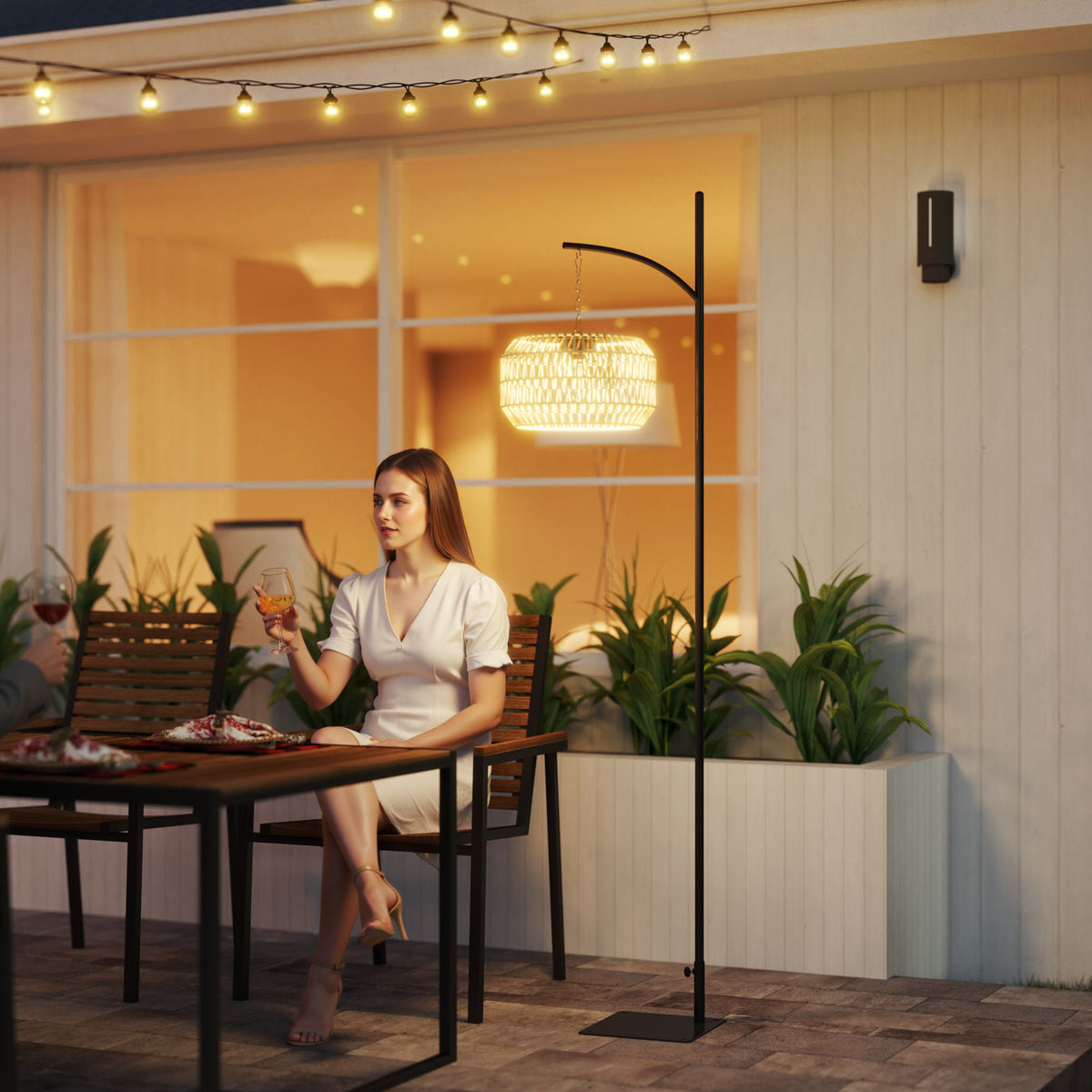 Solar Floor Lamp Rattan Solar Lights with Light Sensor Automatic Boho-Style Solar Lamp IP44 Black+Yellow (2)