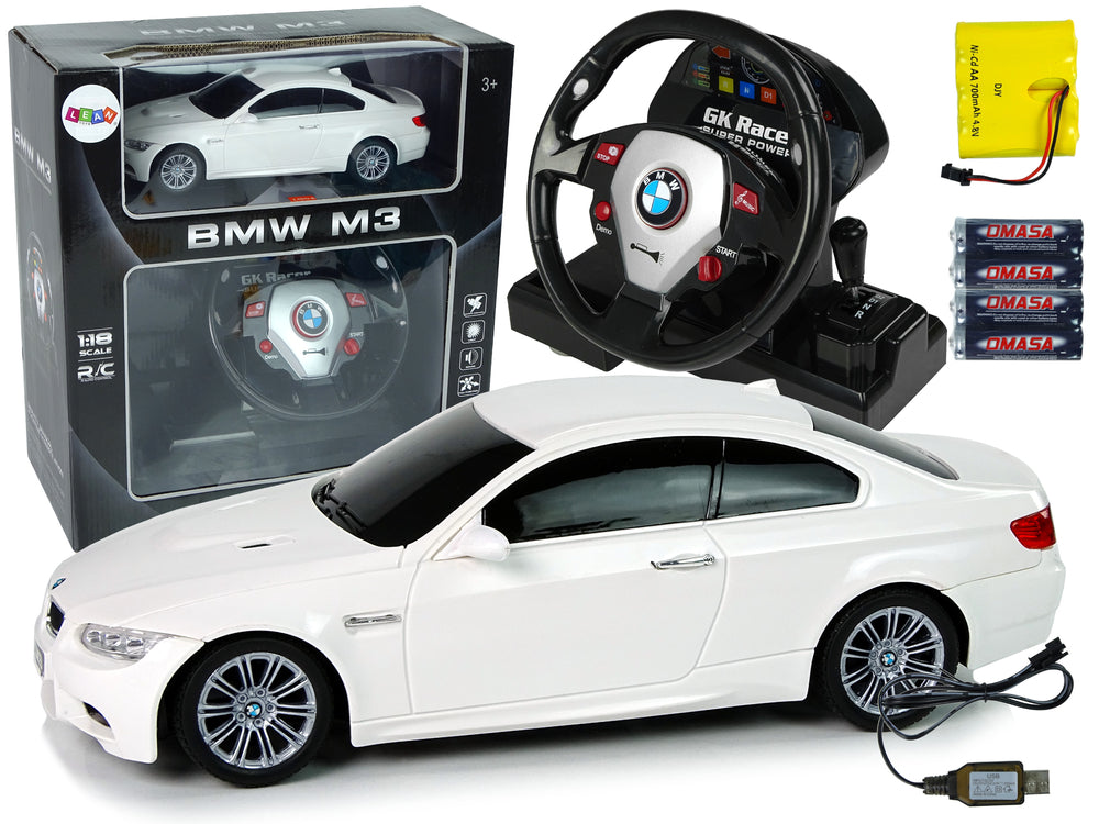 Remote-controlled BMW M3 White 2.4G Steering Wheel Remote 1:18 Sound Lights