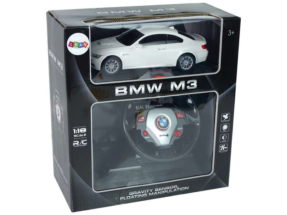 Remote-controlled BMW M3 White 2.4G Steering Wheel Remote 1:18 Sound Lights (5)
