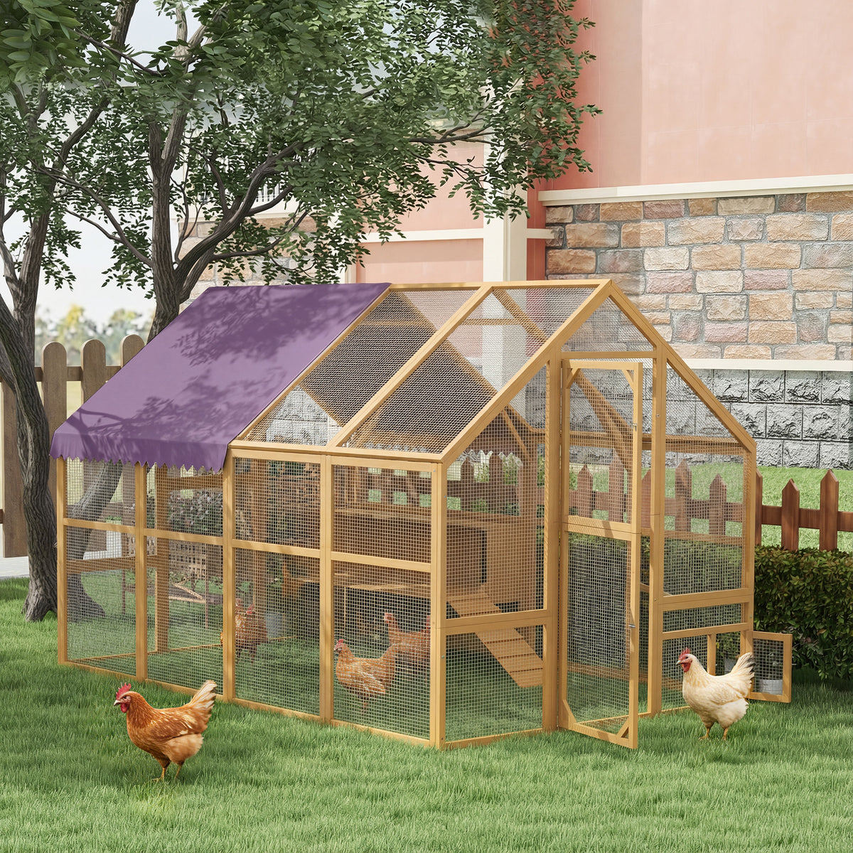 Wooden chicken coop with run, safety lock, door, 4 nesting boxes, for 8-12 chickens, approx. 2.8 x 1.8 x 1.9 m (2)