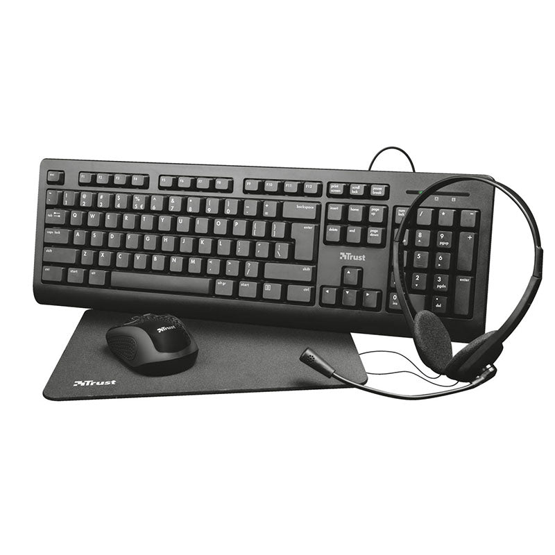 Trust Primo 4-in-1 – keyboard, wireless mouse, headset and mouse pad set
