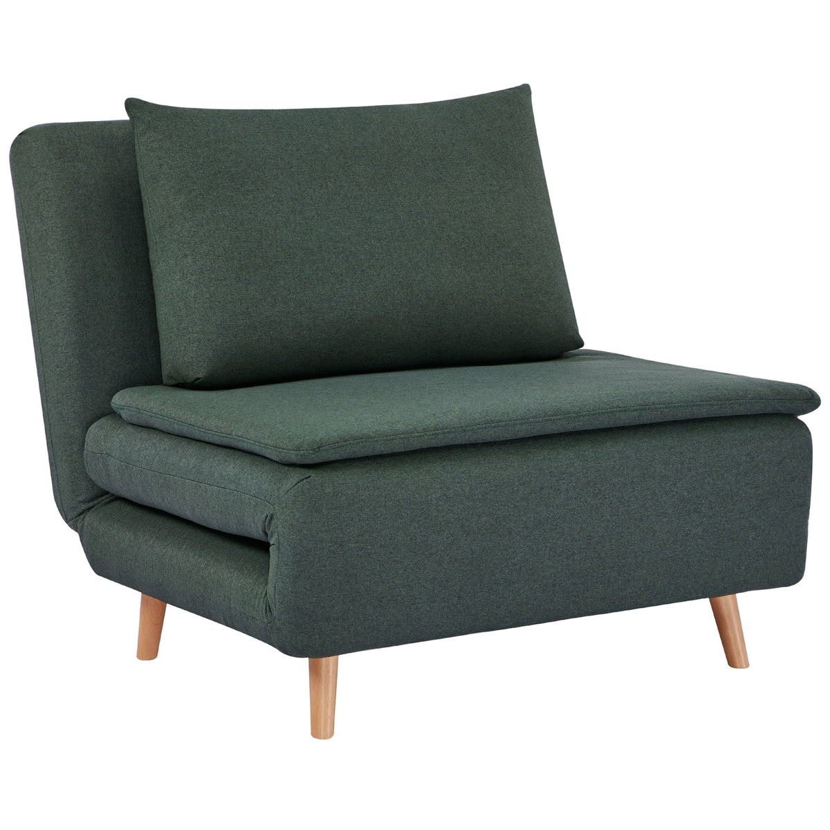 3-in-1 convertible sleeper chair with bed function, reclining chair, adjustable backrest, beech wood legs