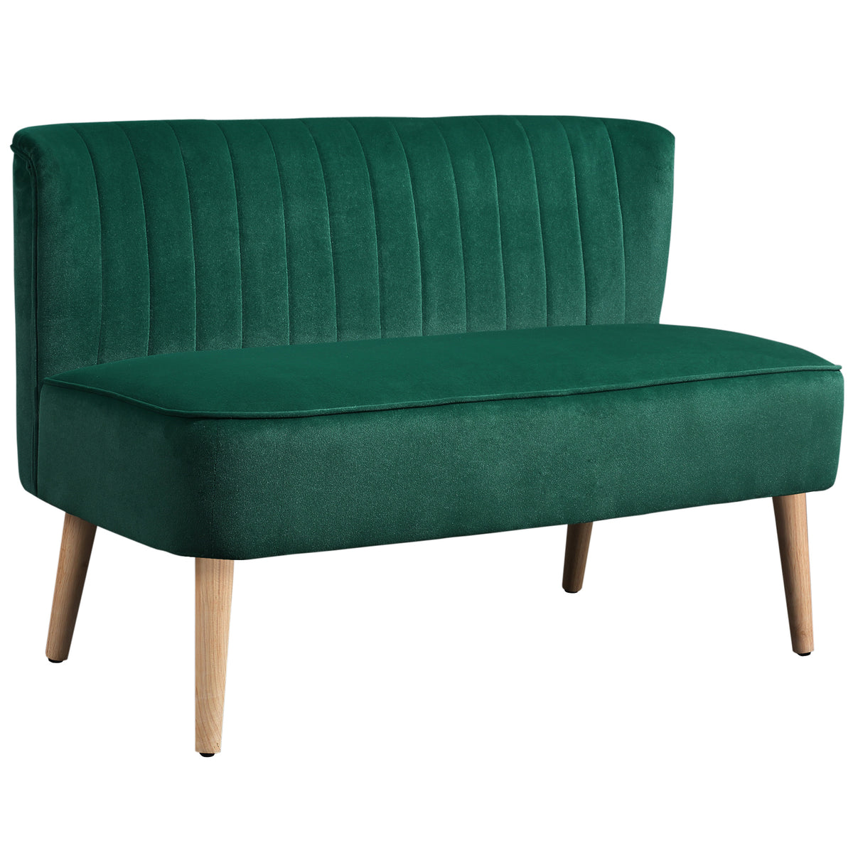 Retro-design sofa, 2-seater sofa, wooden legs, 117 cm x 56.5 cm x 77 cm, dark green