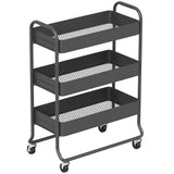 Kitchen trolley, 3 baskets, 4 castors, metal, black