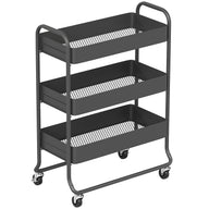 Kitchen trolley, 3 baskets, 4 castors, metal, black