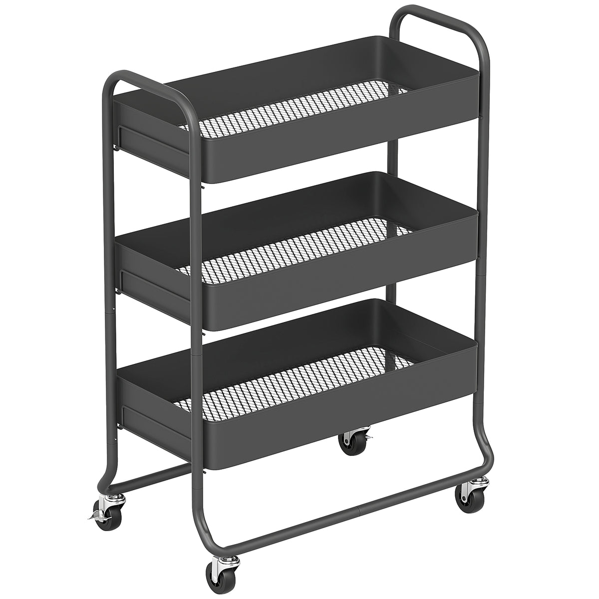 Kitchen trolley, 3 baskets, 4 castors, metal, black