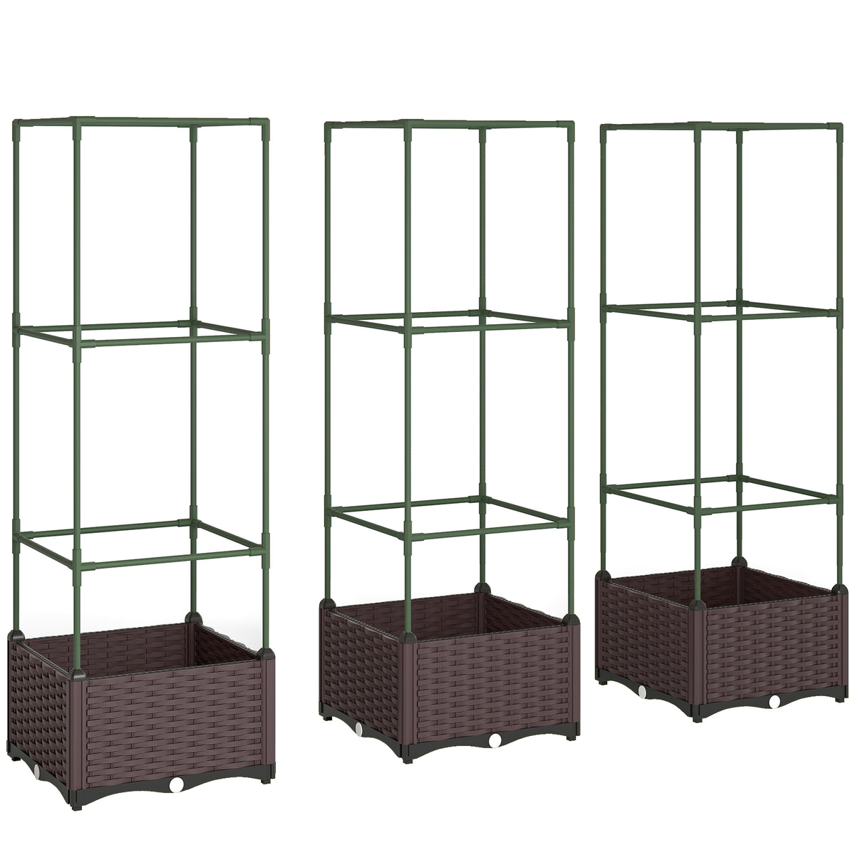 Raised garden bed with trellis, set of 3 planter boxes with drainage holes