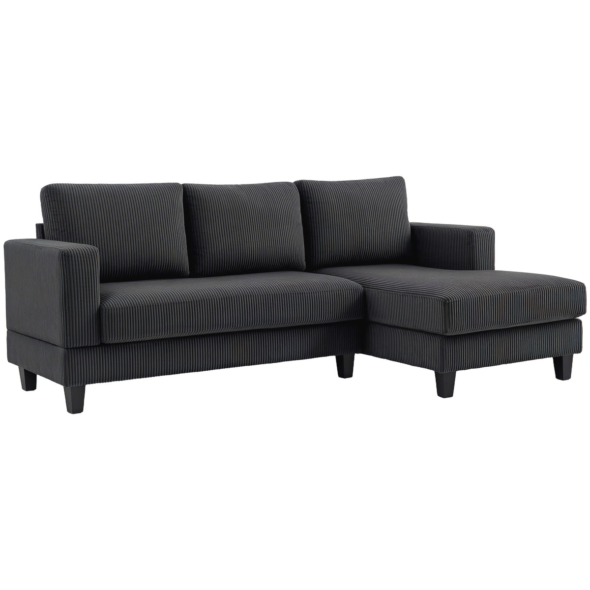 Corner sofa, L-shaped 3-seater sofa with chaise longue, wooden frame, 8 legs, corduroy fabric, foam padding