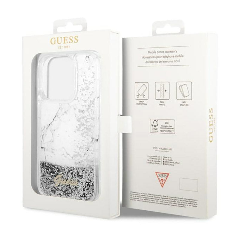 Guess Liquid Glitter Marble - case for iPhone 14 Pro Max (white) (8)