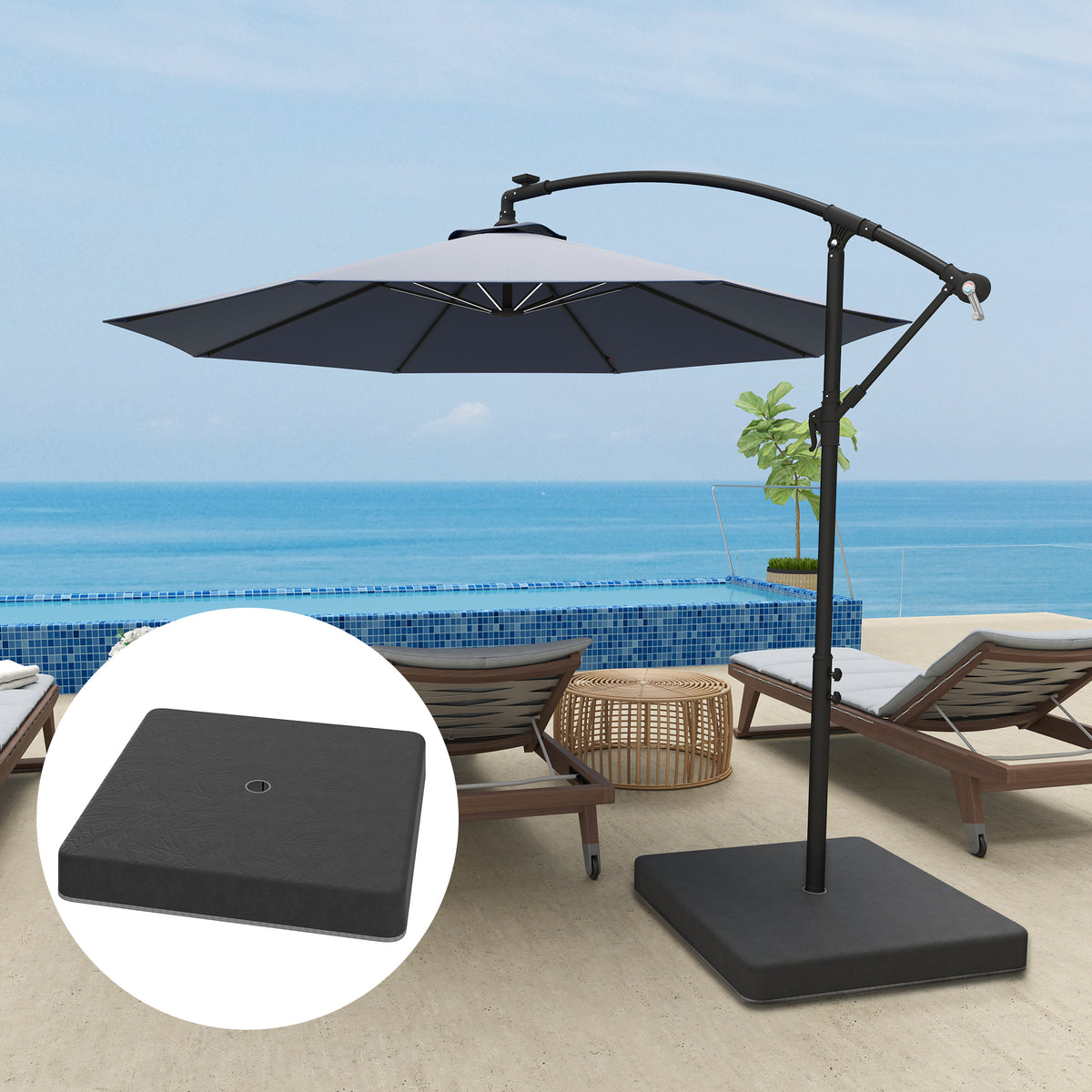 Base weights for parasol stands, waterproof, fillable with sand, plastic, 89L x 89W x 10.5H cm, black (2)