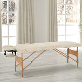 Massage table, foldable massage couch, height-adjustable massage bench for spa, salon, faux leather, wood, cream (10)