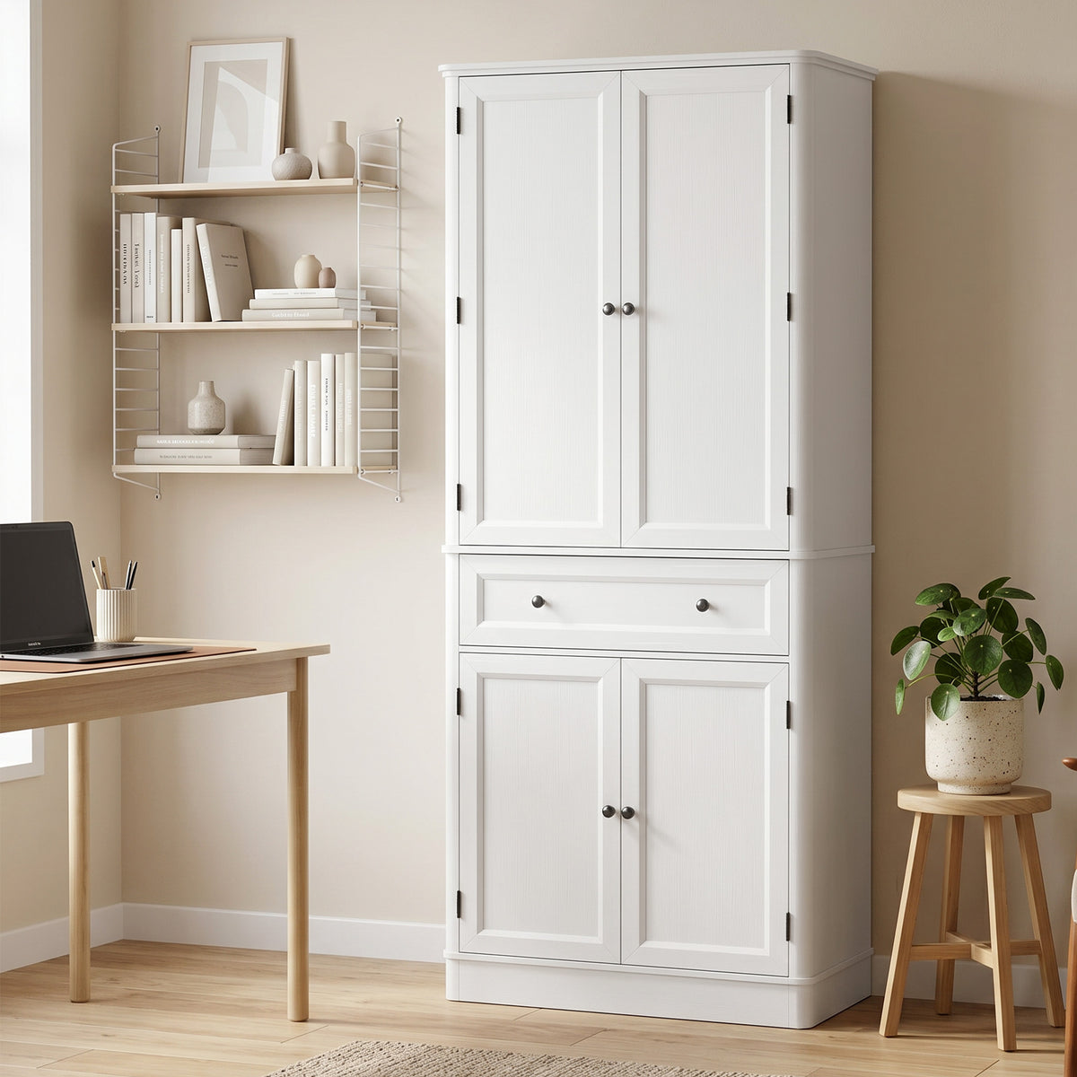 Kitchen cabinet with 4 doors, drawer and adjustable shelves for kitchen, 80 x 39.5 x 186.4 cm white (9)