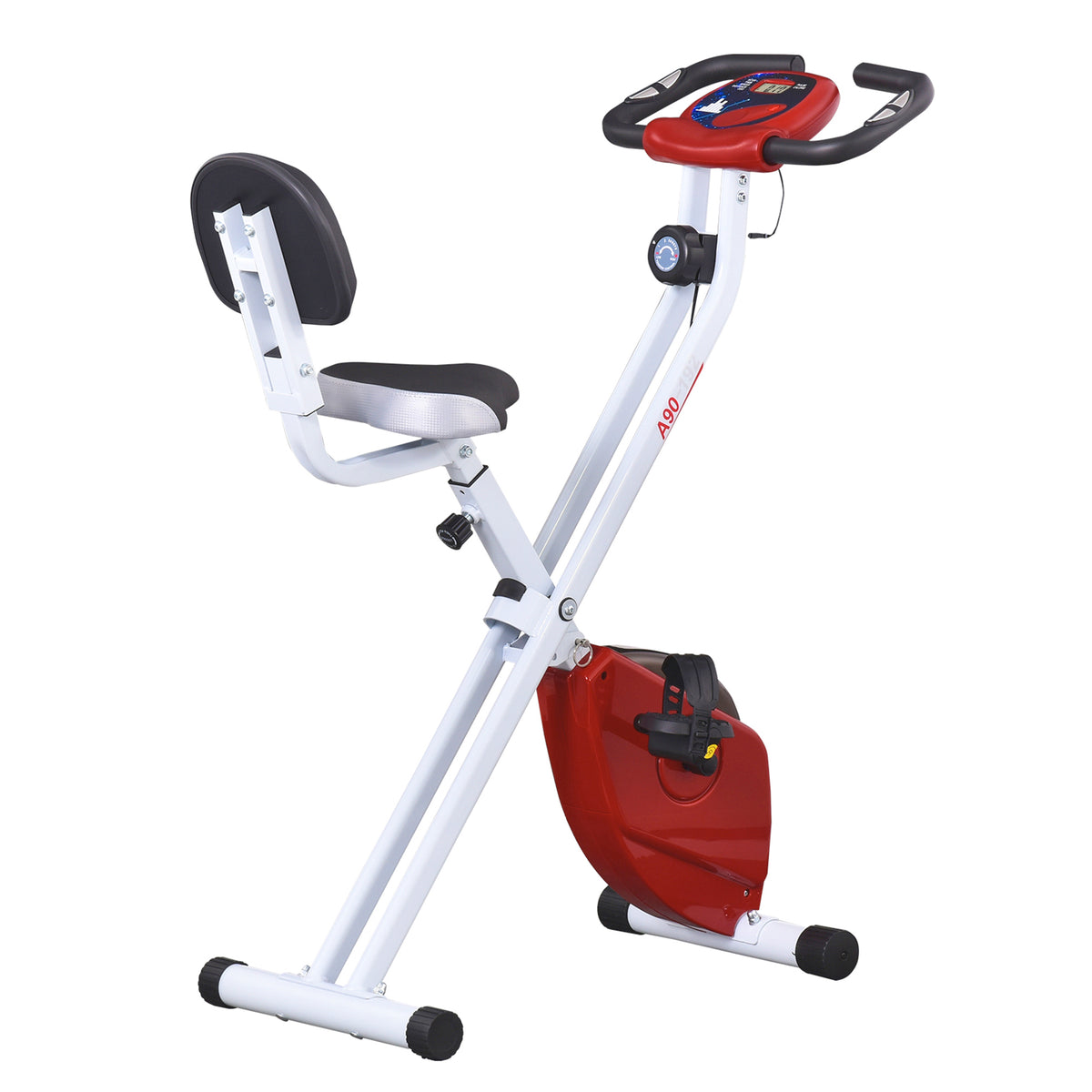 Exercise bike with magnetic resistance, 8 levels, height-adjustable, LCD display, red + white