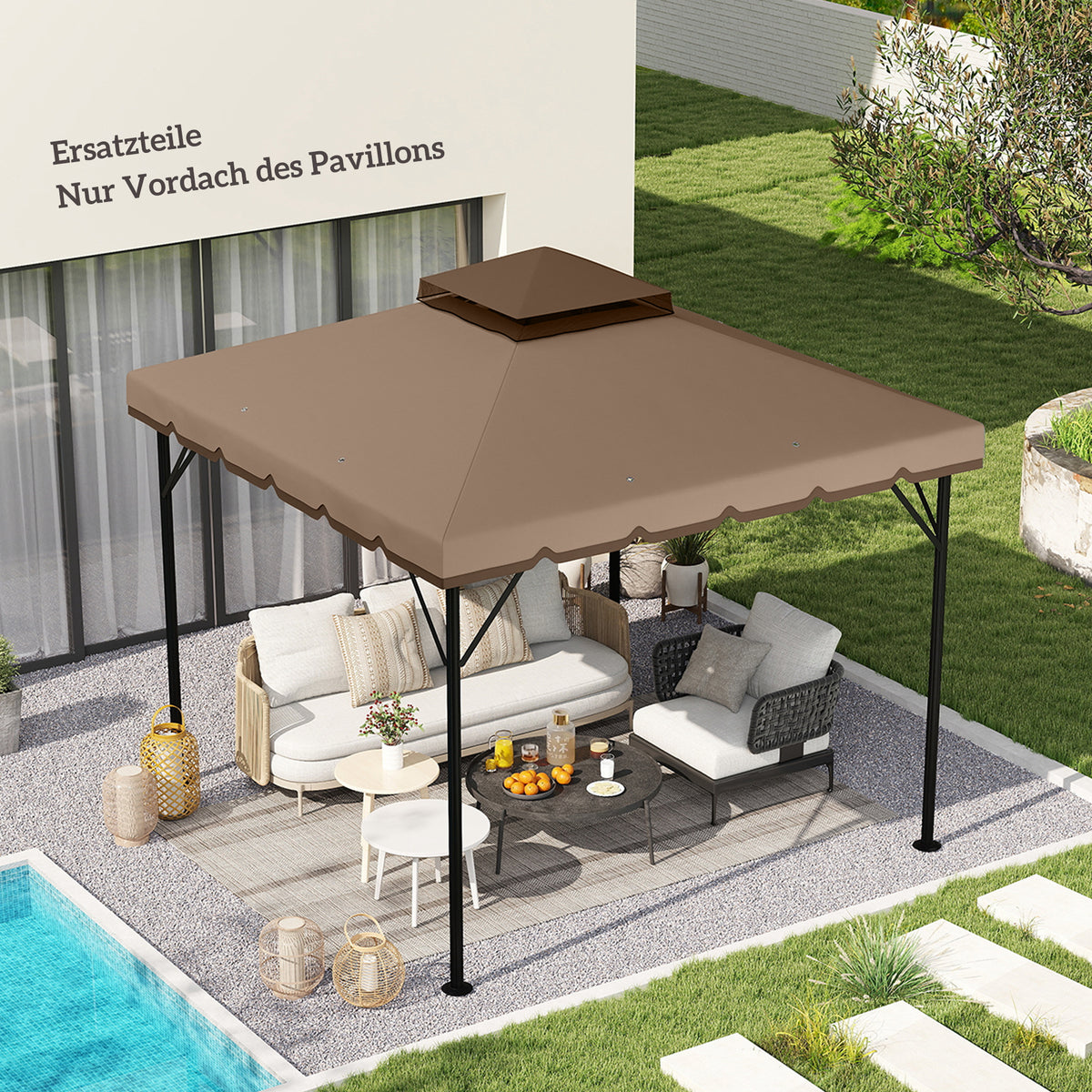 Replacement roof for 3x3m pavilion, water-repellent pavilion roof with double roof and water drainage holes (2)