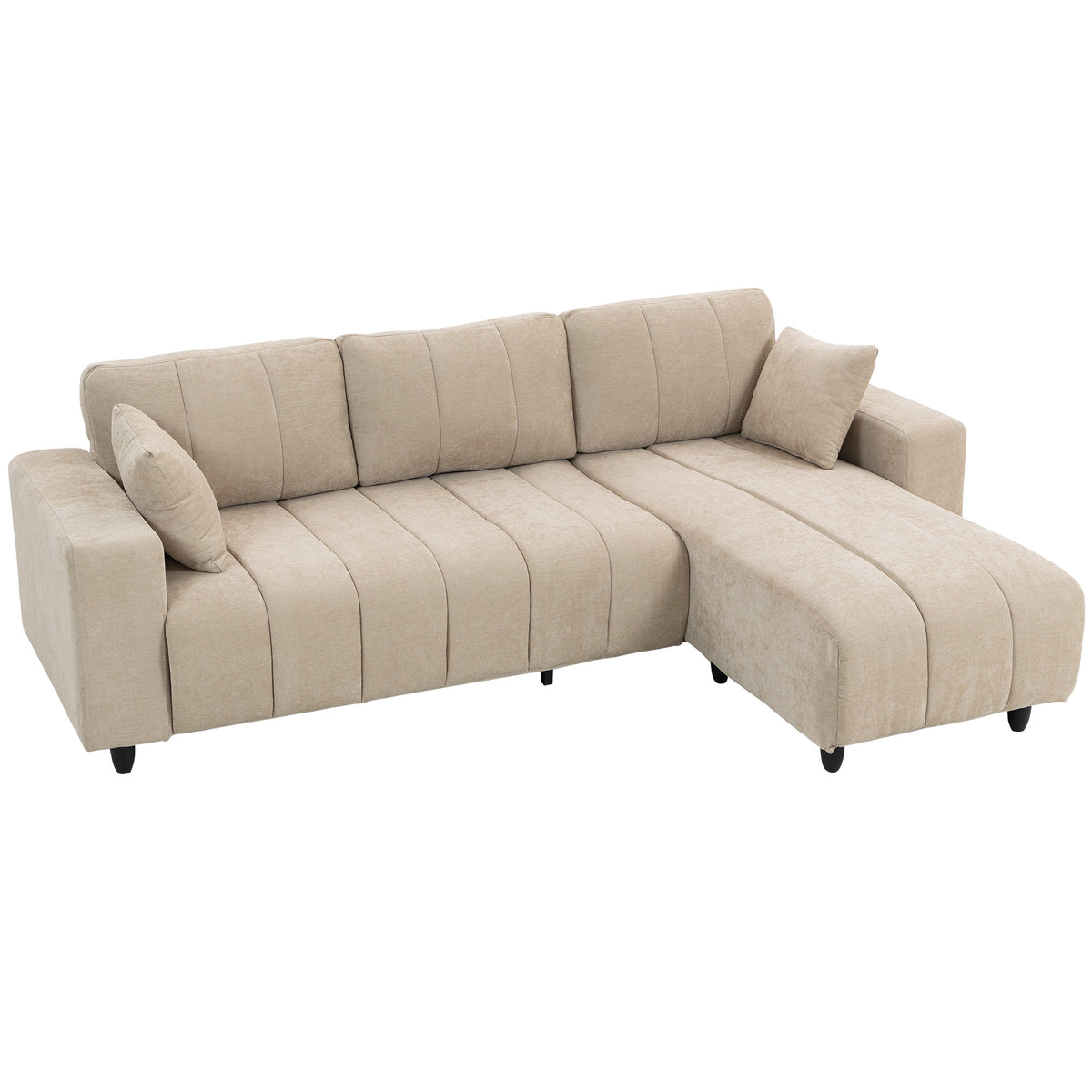 L-shaped corner sofa with flexible chaise longue, 4-seater couch with 2 cushions, metal frame, for living room