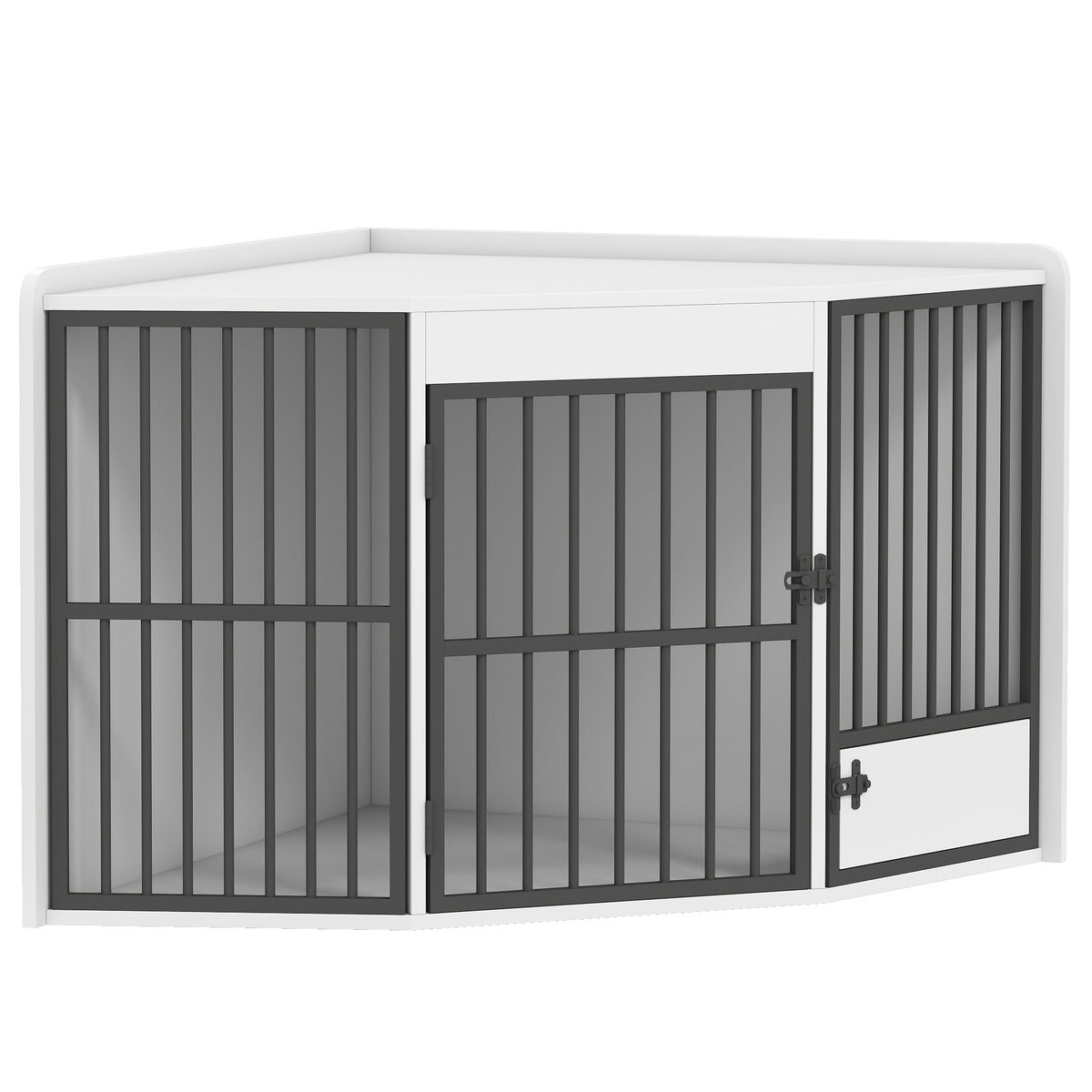 Dog crate, containment crate for small and medium-sized dogs, pet crate, feeding door, MDF, metal, white