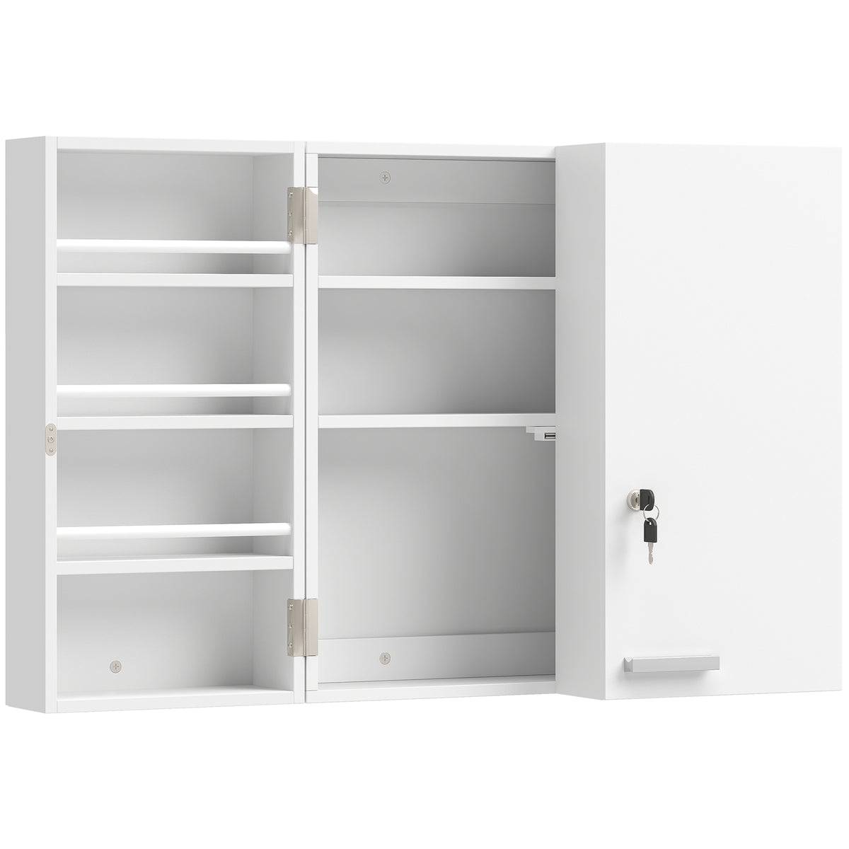 Lockable 2-door medicine cabinet, wall-mounted, with 11 compartments and 2 keys, 53 x 20 x 53 cm, white
