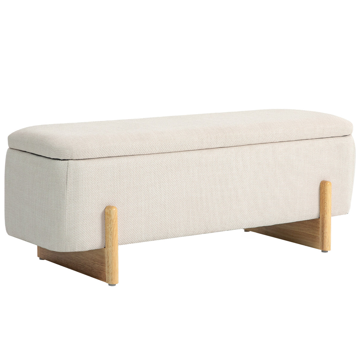 Storage ottoman, bench with foam padding, imitation linen, 111 x 44 x 44.5 cm, cream white