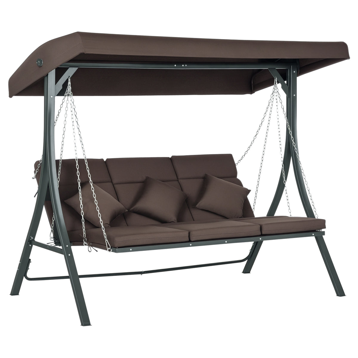 3-seater porch swing, garden swing, adjustable canopy, 198 x 118 x 168 cm, brown+black