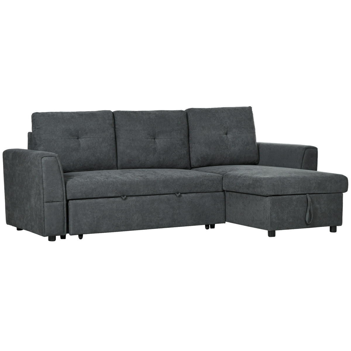 3-seater sofa with bed function, sofa bed with chaise longue, upholstered sofa, dark grey