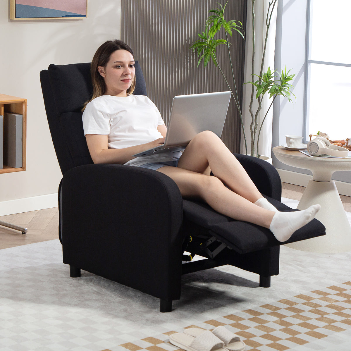 Recliner with reclining function, extendable footrest, pocket spring core, up to 150 kg, black (2)