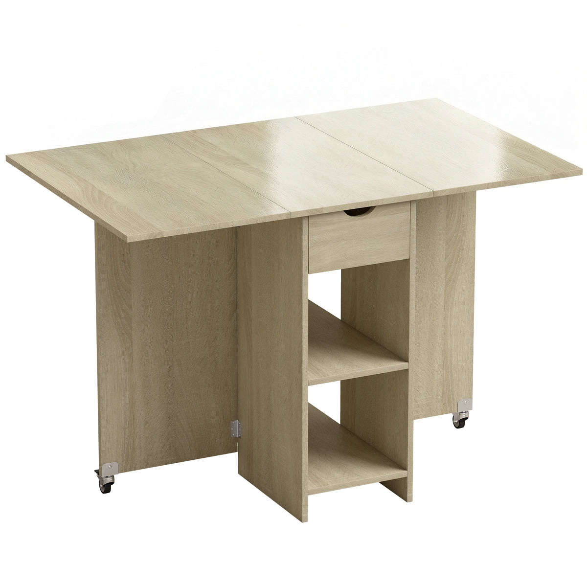 Foldable dining table for 2-4 people, rolling table with open compartment and drawer, ideal for small spaces