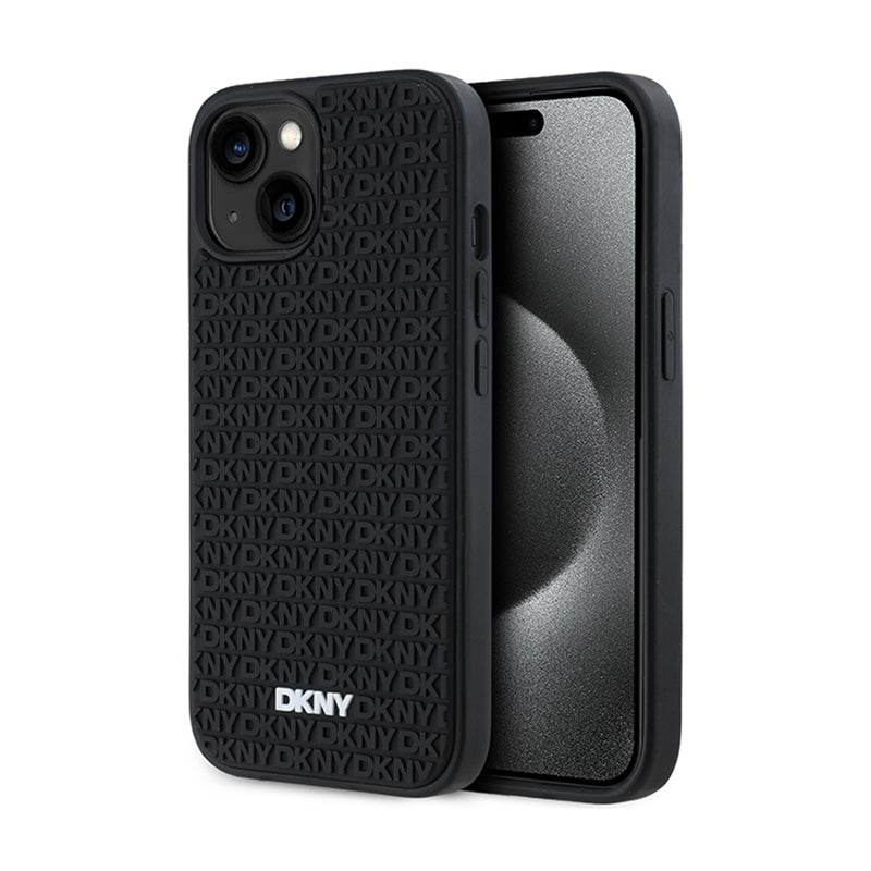 DKNY 3D Rubber Repeat Pattern - iPhone 15 Plus Case (Black)