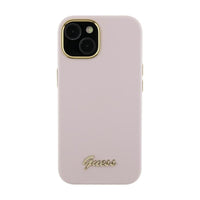 Guess Silicone Script Metal Logo & Frame - case for iPhone 15 Pro Max (pink)