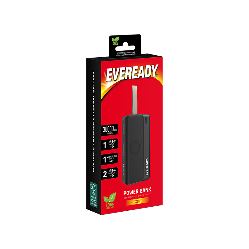 Eveready PX30B - Power bank 30,000 mAh 2x USB-A (black)