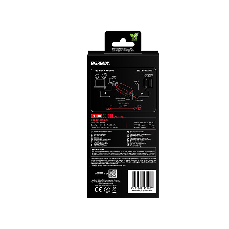 Eveready PX30B - Power bank 30,000 mAh 2x USB-A (black) (4)