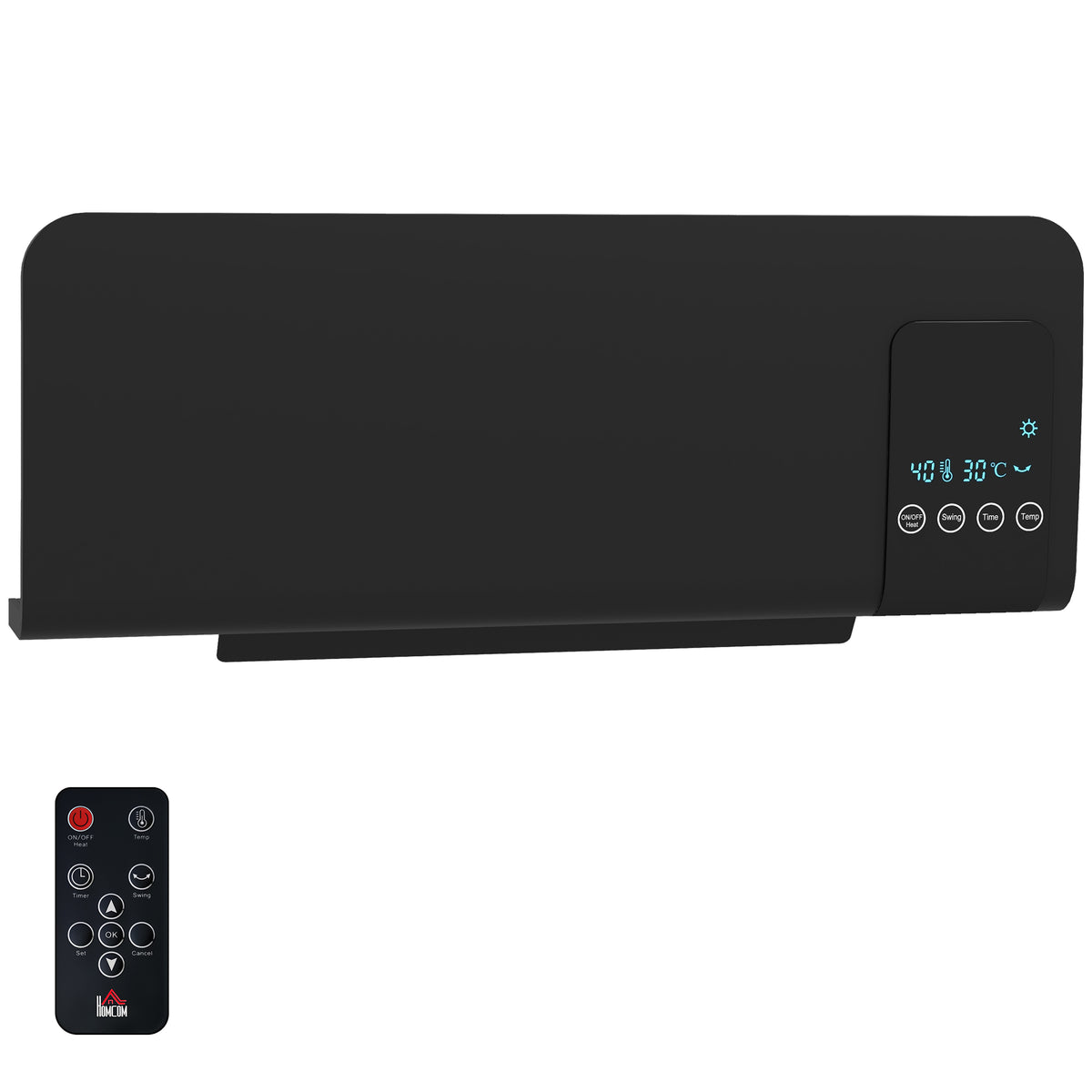 Electric heater, wall-mounted, oscillation function, 2 modes, timer, LED display, black