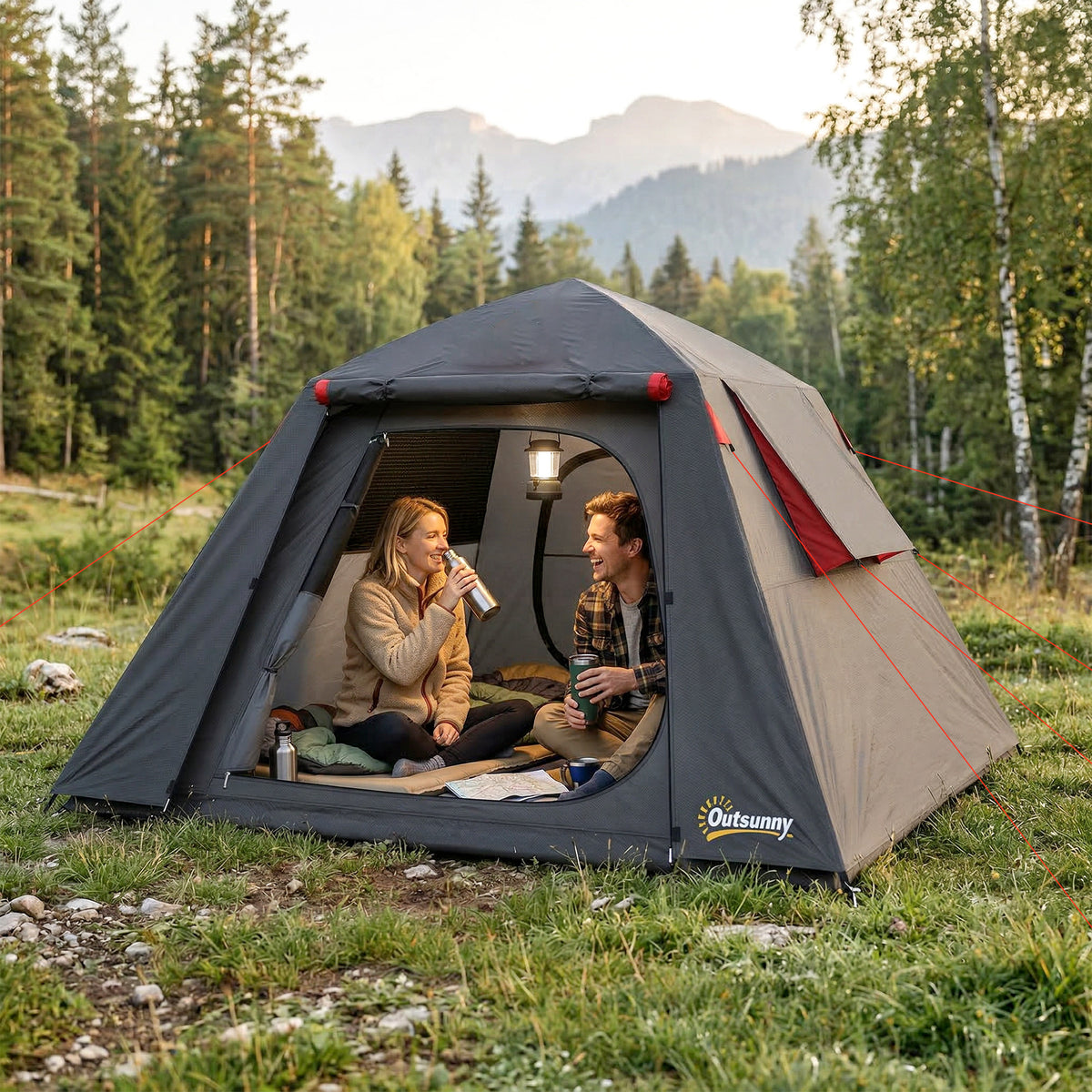 Camping tent 2 person 3000mm waterproof & windproof dome tent with 2 doors, 2 mesh windows, 2 side windows (2)