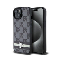DKNY Leather Checkered Mono Pattern & Printed Stripes - case for iPhone 14 / 15 / 13 (black)
