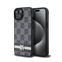 DKNY Leather Checkered Mono Pattern & Printed Stripes - case for iPhone 14 / 15 / 13 (black)