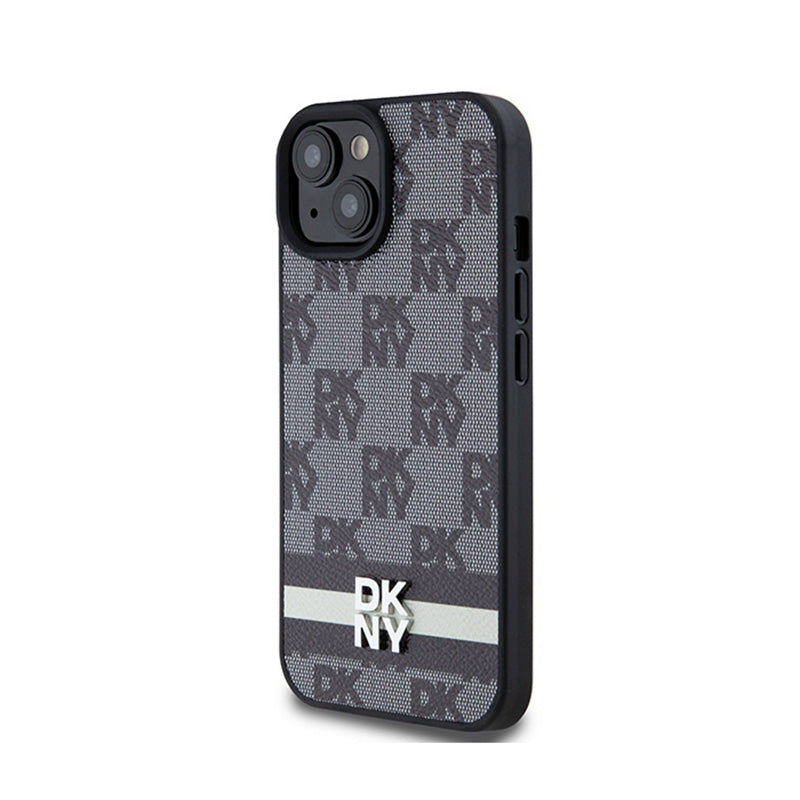 DKNY Leather Checkered Mono Pattern & Printed Stripes - case for iPhone 14 / 15 / 13 (black) (2)
