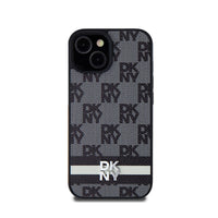 DKNY Leather Checkered Mono Pattern & Printed Stripes - case for iPhone 14 / 15 / 13 (black) (3)