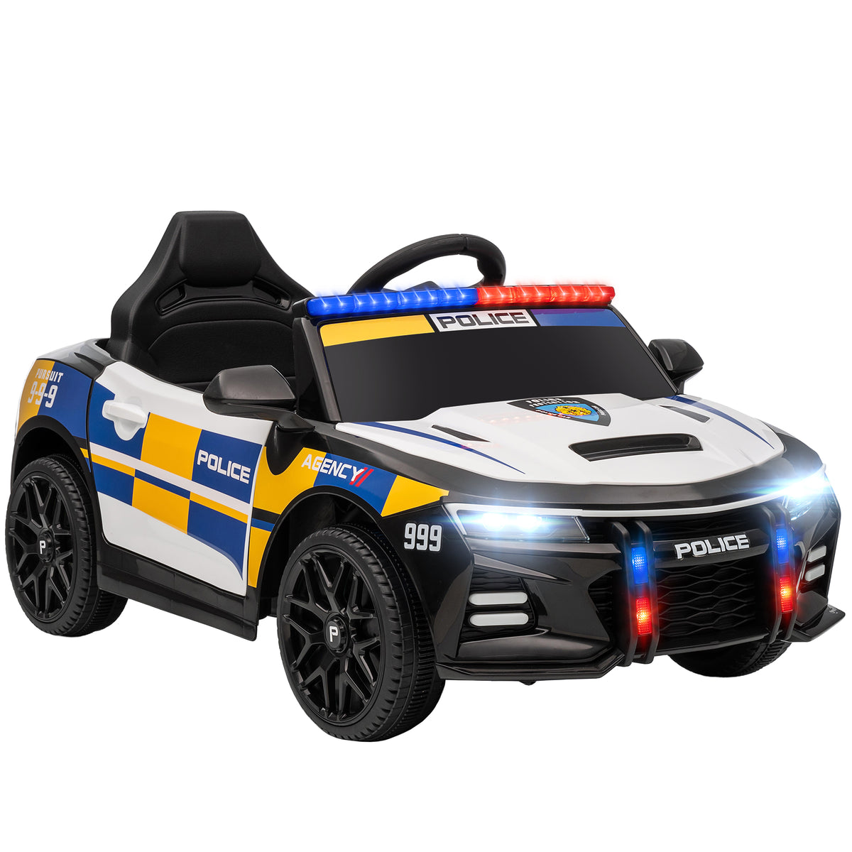 12V Kids' Electric Police Car with Remote Control, Siren, Warning Light, Music & Horn, Dual Motors, Suspension